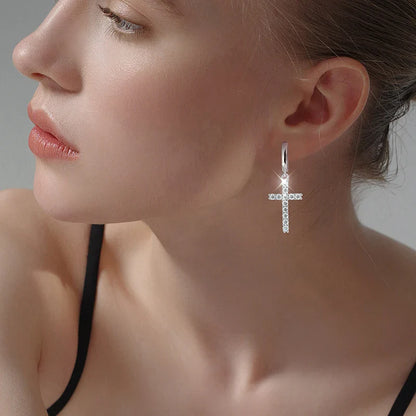 D VVS1 Cross Moissanite Earrings for Women Man GRA Certified Round Diamond Solid s925 Silver Plated 18k Hoop Earring