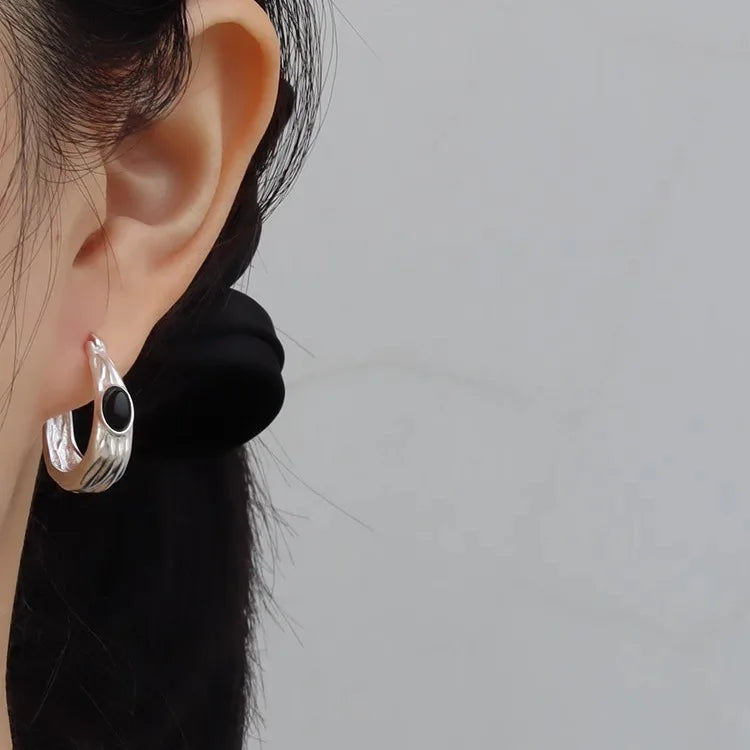 New 925 Sterling Silver Hoop Earrings Pearl Droplet Irregular Vintage Punk For Women Girl Gift Jewelry Dropshipping Wholesale
