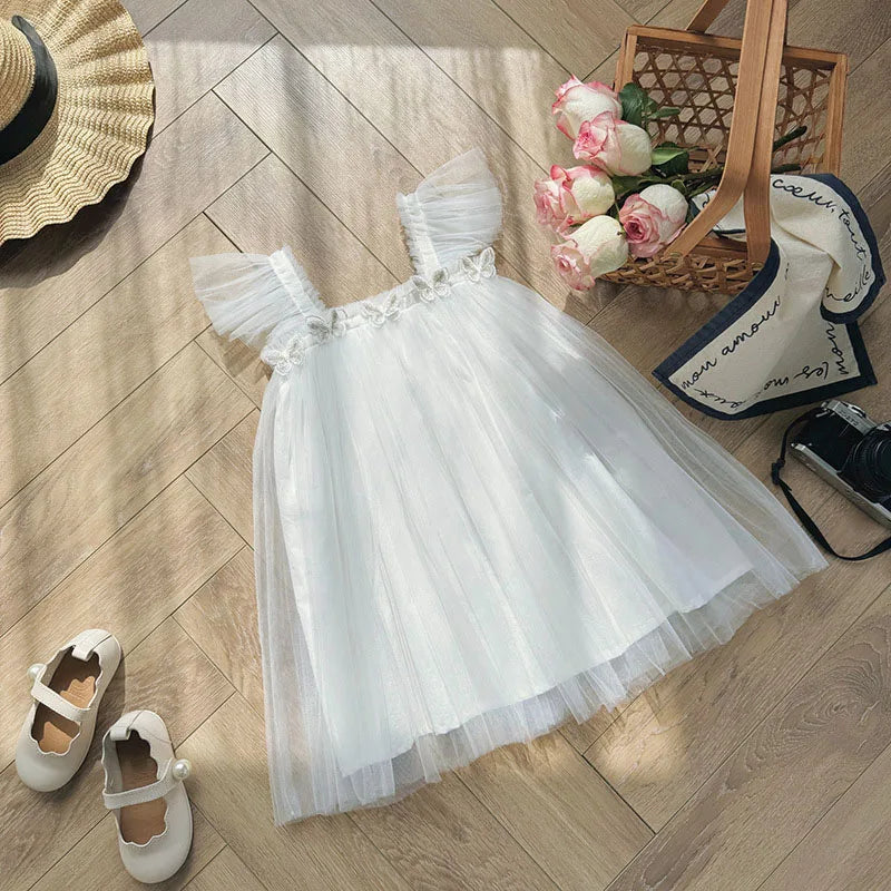 Summer Kids Sweet Mesh Dress Girls 5 Colors Suspended 3D Butterfly Skirt Children Tutu Princess Dress