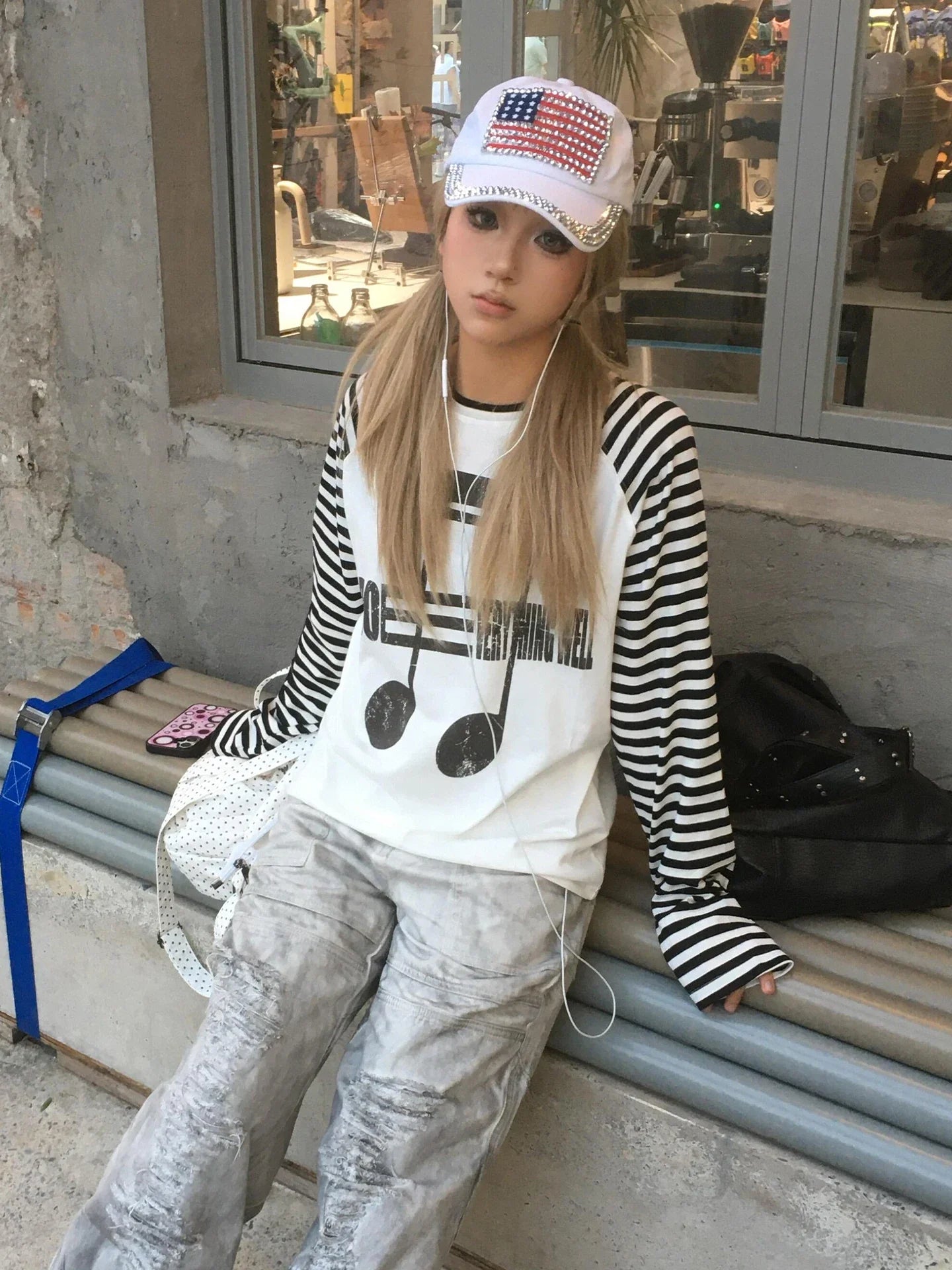 Japanses 2000s T-shirt Women Patchwork Print Graphic Tops Streetwear Y2k Vintage Grunge Tops American Retro Tshirts