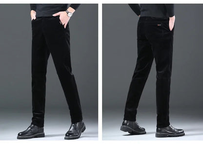 Fleece Winter Brand Men Clothing Corduroy Pants Warm Business Slim Velvet Korean Casual Trousers Male Plush Pants