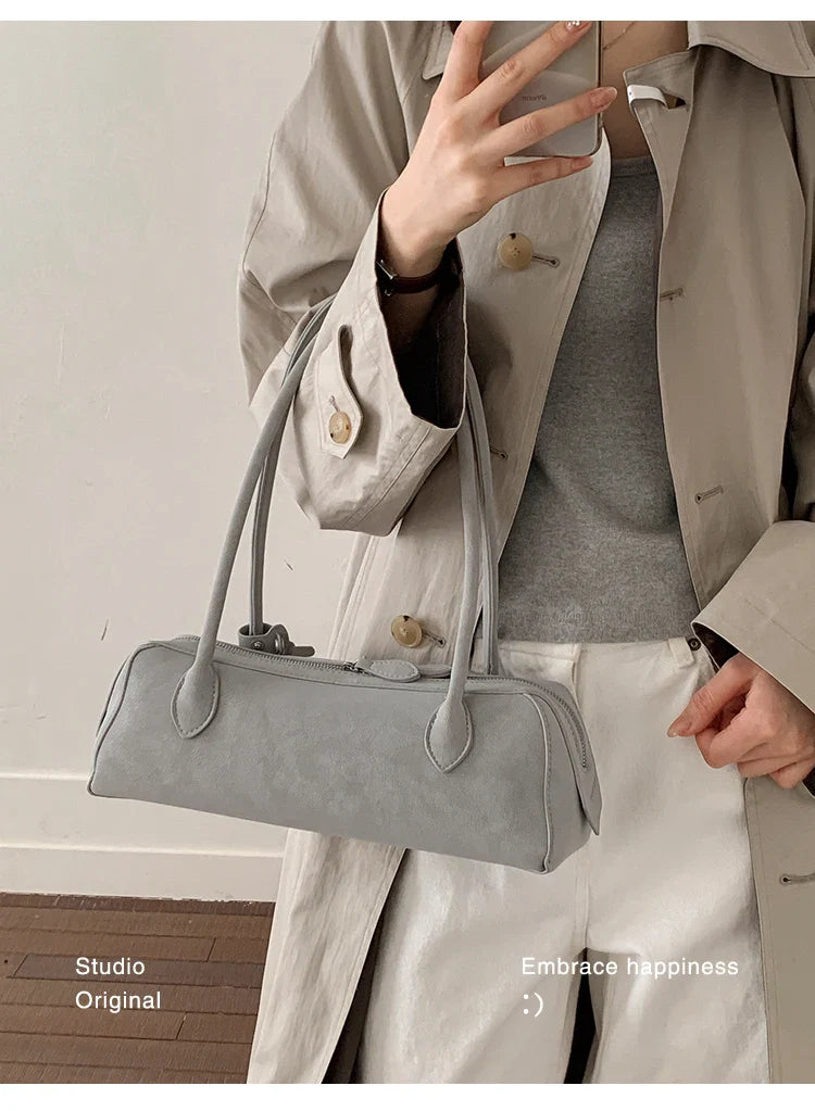 Vintage Suede Long Shoulder Bag 2026 New Women Shoulder Bag Luxury Ladies Handbag Female Commuter Shopping Underarm Bag