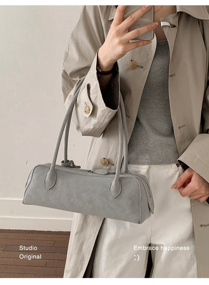 Vintage Suede Long Shoulder Bag 2026 New Women Shoulder Bag Luxury Ladies Handbag Female Commuter Shopping Underarm Bag