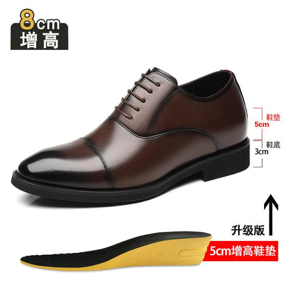 2026 Height Increase 8cm Leather Shoes Men Business Leather Wedding Shoes Men