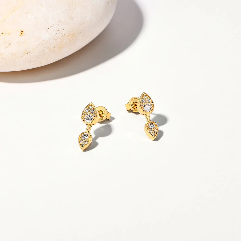 Classic Full Moissanite Stud Earring Double Teardrop Design S925 Sterling Silver 18kGold Plated For Women Party Jewelry
