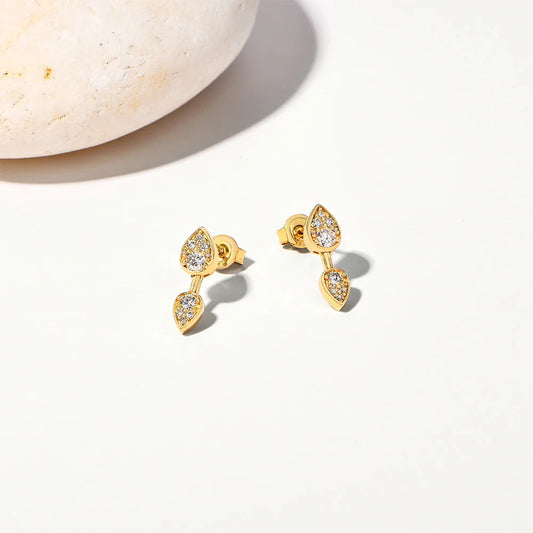 Classic Full Moissanite Stud Earring Double Teardrop Design S925 Sterling Silver 18kGold Plated For Women Party Jewelry