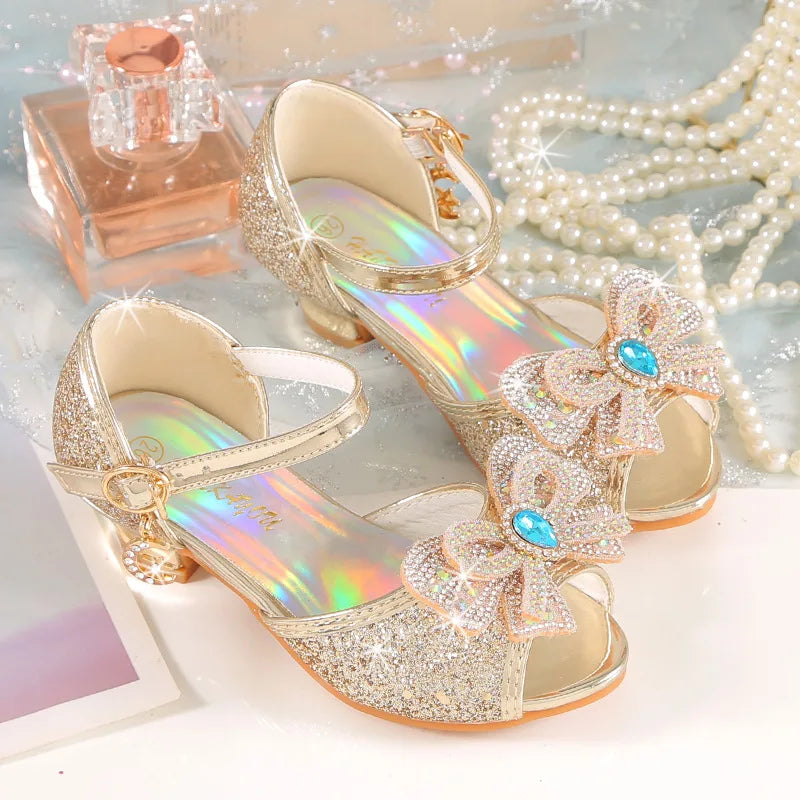 2026 Girls' Princess Sandals Children's Shoes Frozen Elsa Children's Shoes Girls Fashion Baby Pink Blue High Heel Shoes Size