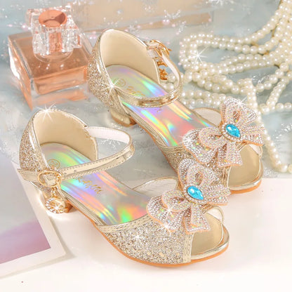 2026 Girls' Princess Sandals Children's Shoes Frozen Elsa Children's Shoes Girls Fashion Baby Pink Blue High Heel Shoes Size