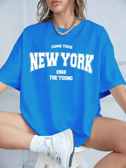 Quando 1968 A Nova Iorque É Jovem Camisetas Femininas De Algodão Oversize Camisetas Diárias Criatividade Roupa Casual Individual De Rua