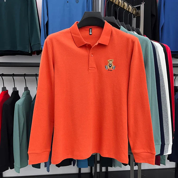 100% Cotton Luxury Quality Men's Polo Shirt Autumn Bear Exquisite Embroidery Long Sleeve T-shirt Trend Fashion Golf Menswear Top