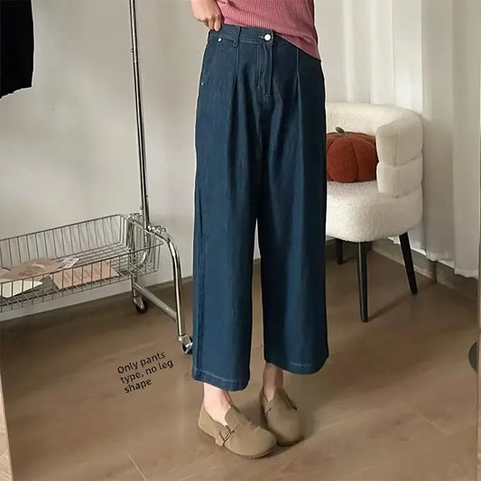 Fashionable Vintage Wide-Leg Jeans For Women New Summer 2024 Slimming Design Sensible Banana Harem Pants Denim Cotton Material