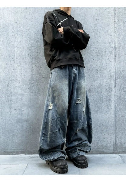 Autumn New Men's 98% Cotton Jeans American Y2k Streetwear Hole Patchwork Design Denim Pants Youth Straight Baggy Stretch Jeans