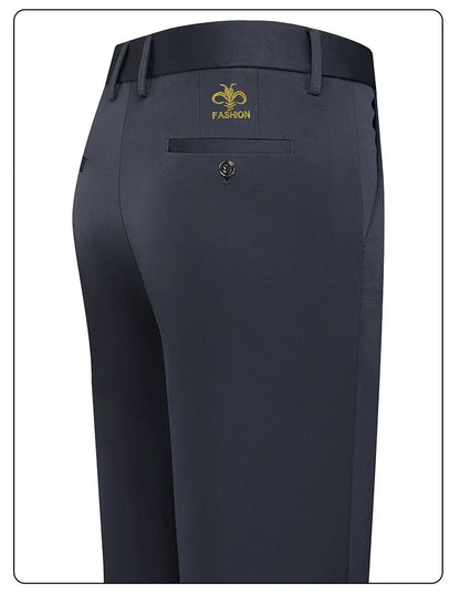 Spring Summer Mens Stretch Pants Smart Casual Suit Pants Wrinkle Resistant Dress Pants with Embroidery Pattern