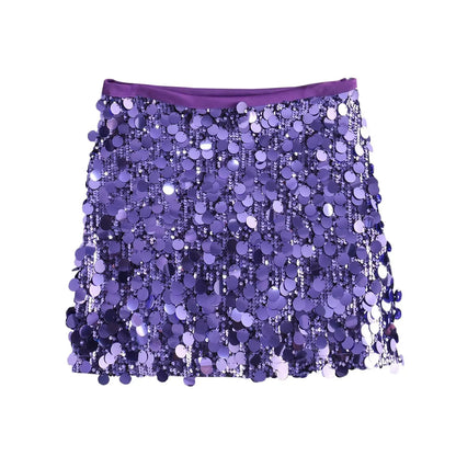Women Spring Autumn Chic Mini Skirts Fashion With Sequined Solid Side Zipper Short Skirt Female Vintage High Waist Skirt