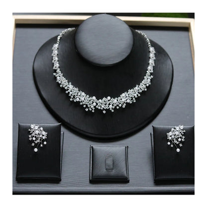 Fashion Pearl Necklace Sets High Quality 3A Cubic Zirconia Jewelry Set Dubai Dinner Party Accessories Engagement Gift