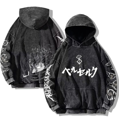 Printed Washed Hoodies Gothic Vintage Cotton Hooded Sweatshirt Y2k Oversized Long Sleeve Pullover Men Women Retro Hoodie