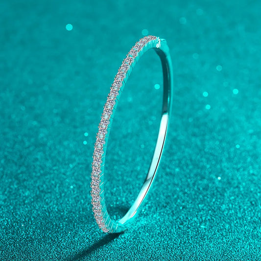 2.5mm All Moissanite Bangles for Women Luxury Sparkling Bracelets Wedding Birthday Gift 925 Sterling Silver Plated 18K