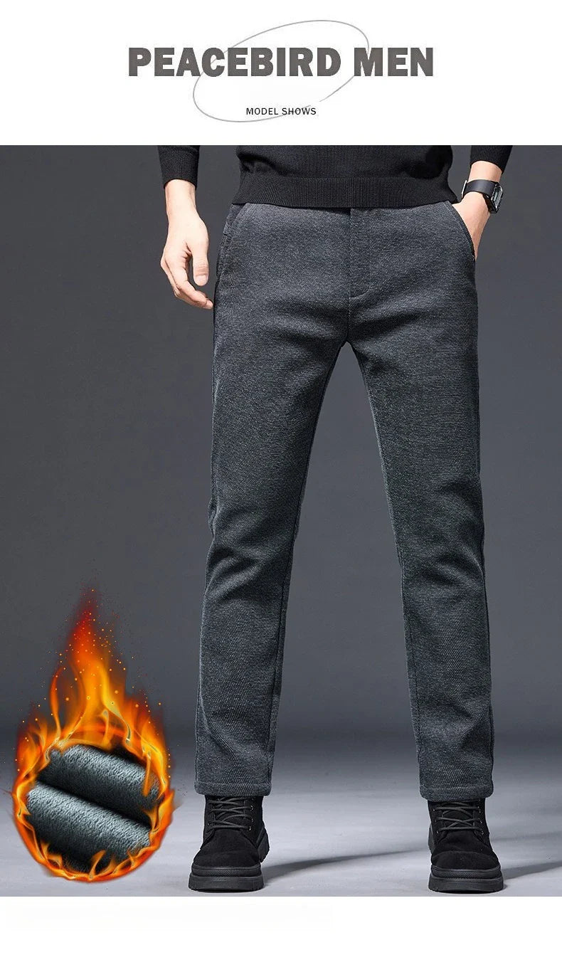 Men's Winter Fleece Elastic Casual Pants Thick Warm Soft Business Stretch Slim Trousers Streetwear Fashion Korean Brand Clothes