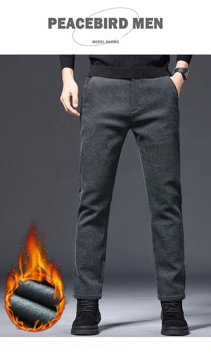 Men's Winter Fleece Elastic Casual Pants Thick Warm Soft Business Stretch Slim Trousers Streetwear Fashion Korean Brand Clothes