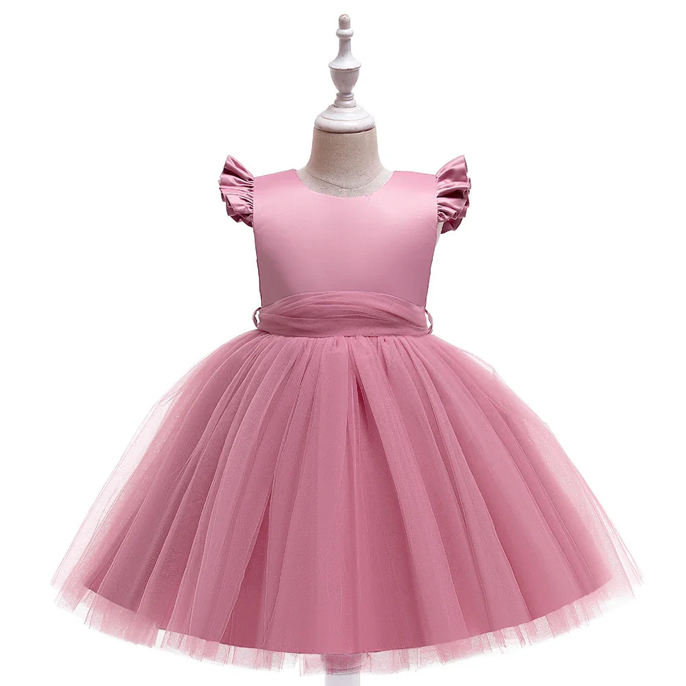Summer Bow Wedding Party Girls Dress Elegant Tulle Bridesmaids Princess Evening Dresses for Girl Gala Birthday Host Prom Costume