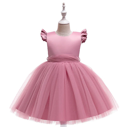 Summer Bow Wedding Party Girls Dress Elegant Tulle Bridesmaids Princess Evening Dresses for Girl Gala Birthday Host Prom Costume