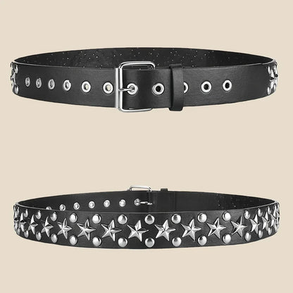 2023New Fashion Pentagram Riveted Women's Belt Punk Hip Hop Rock Jeans Men's Belt