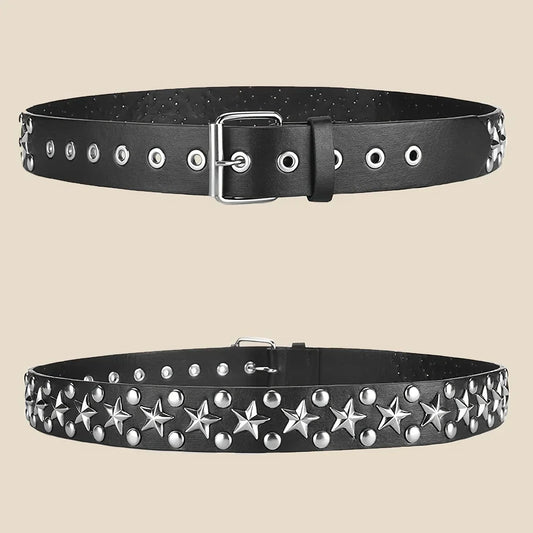 2023New Fashion Pentagram Riveted Women's Belt Punk Hip Hop Rock Jeans Men's Belt