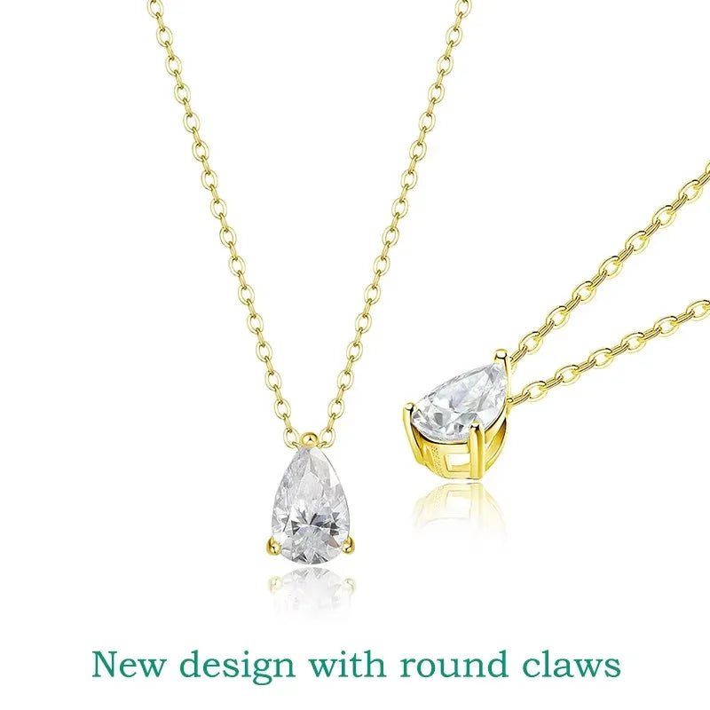 Certified 1CT 2CT Pear Cut D VVS1 Moissanite Necklace for Women 18k Gold Plated Jewelry 100%  Sterling Silver 925 Pendant