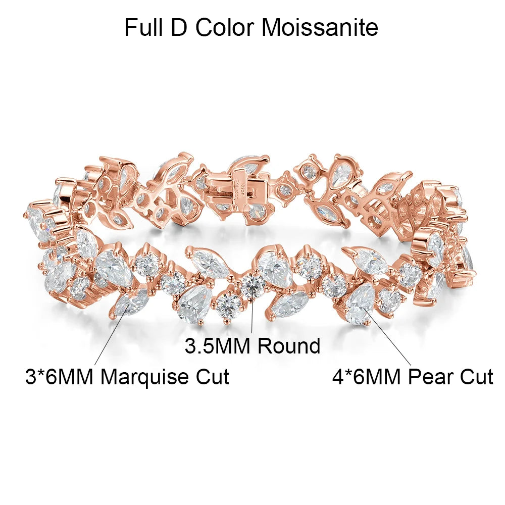 Marquise/Pear Cut Full Moissanite Bracelet For Woman S925 Silver 18K Gold D Color Lab Diamond Bracelet Fine Jewelry