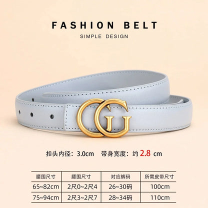 Women's leather belt with smooth buckle; simple and fashionable business belt for men; versatile belt for trousers