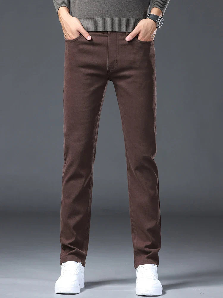 Men’s Korean Style Slim Straight Jeans Spring Cotton Stretch Denim Pants Comfort Fitted Casual Fashion Soft Male Daily Trousers