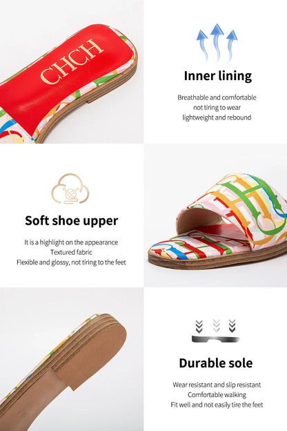 Fashionable Retro Design New Women's Shoes Summer Casual Color Blocking Design Non Slip Sandals Slippers Letter Slippers