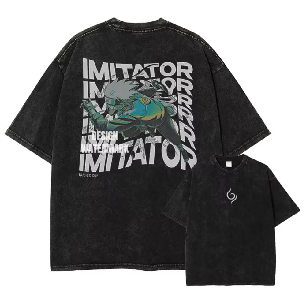 T-shirts Vintage Washed Uchiha Itachi Printed T Shirt Oversize Streetwear Manga Kakashi Minato Obito Tops Tees Man Women