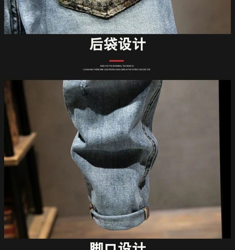 2023 Spring and Autumn New Fashion Trend Ripped Elastic Slim Legs Men's Casual Comfortable Breathable High-Quality Jeans 28-36