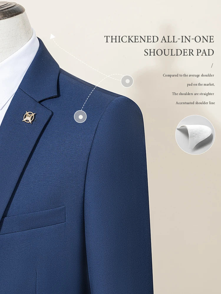 High Quality Men's Suit Slim Fit Solid Color Suit Formal Business Office Single Breasted Coat Pants 2 Pieces Set