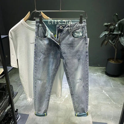 High-end 2023 Harajuku Designer Clothes Denim New Trousers Kpop Stretch Trendy Korean-style with Our Luxury Men's Casual Jeans