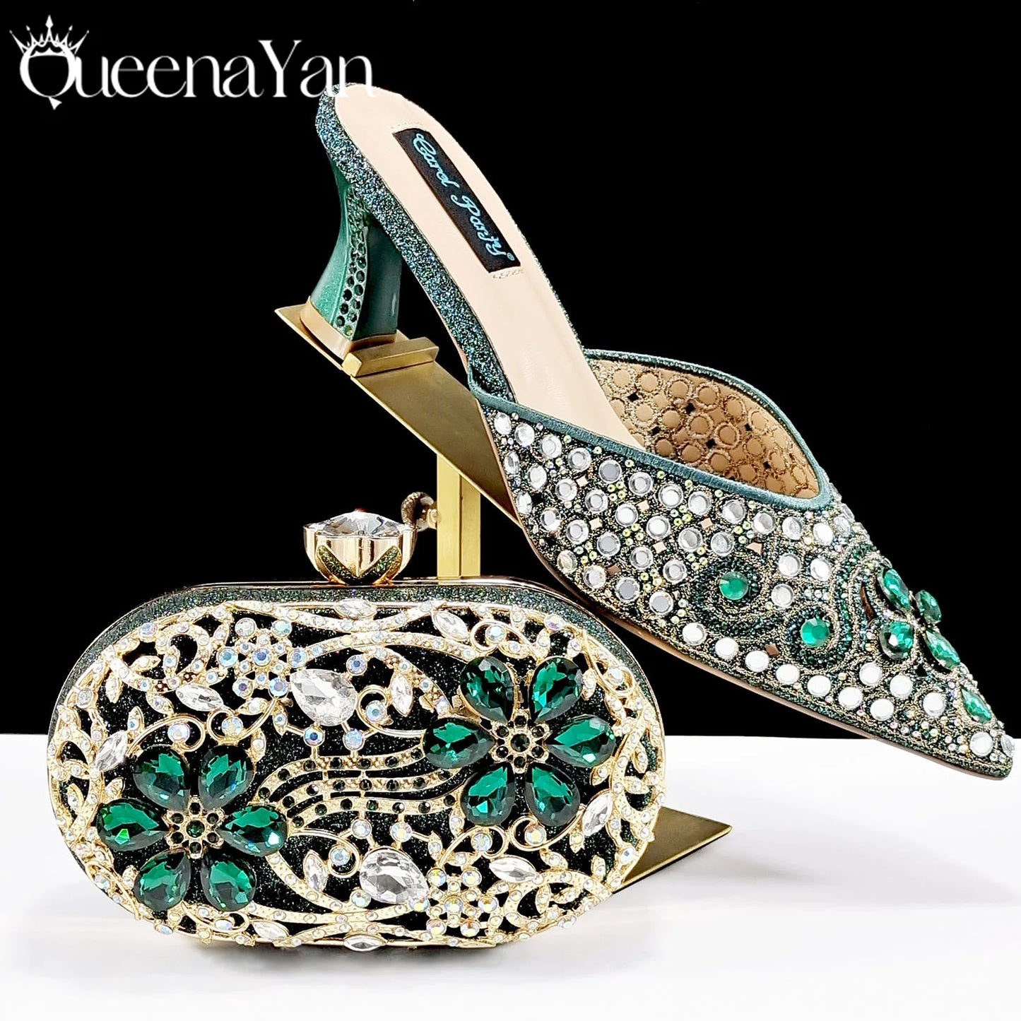 BLUE Rhinestone-encrusted Sex Ladies Shoes / MATCHING  SPARKING MINI BAG (SPECIAL COLLECTION)