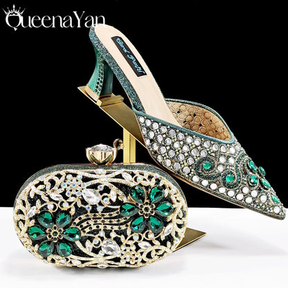 BLUE Rhinestone-encrusted Sex Ladies Shoes / MATCHING  SPARKING MINI BAG (SPECIAL COLLECTION)