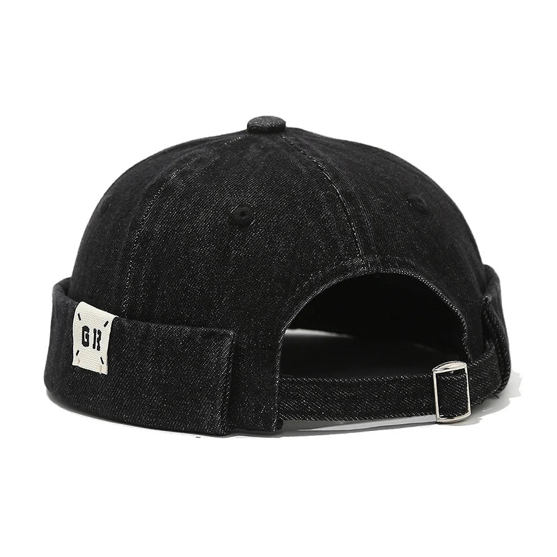 Denim Docker Cap Without Visor Letter Label Brimless Caps Adjustable Solid Color Hats Unisex Adult Retro Hip Hop Street