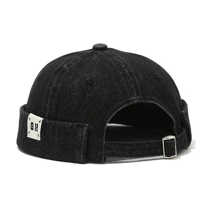 Denim Docker Cap Without Visor Letter Label Brimless Caps Adjustable Solid Color Hats Unisex Adult Retro Hip Hop Street