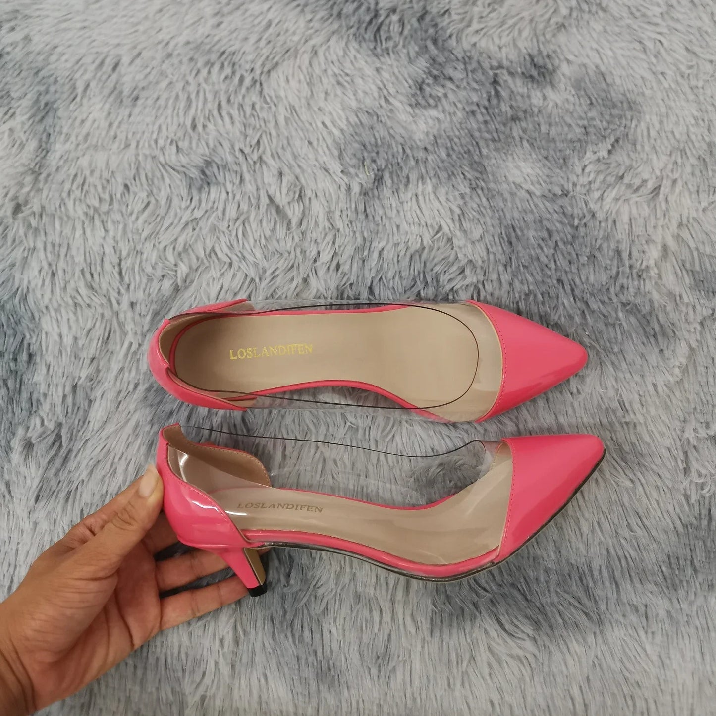 Women Pumps Spring Autumn PVC Transparent 5cm Low Heels Sexy Pointed Toe Slip-on Thin High Heels Party Wedding Shoes