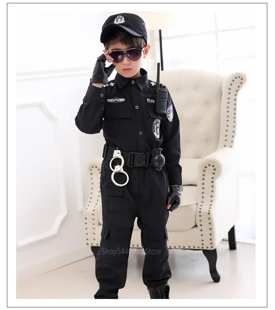 Swat Children Halloween Police Officer Cosplay Costumes Kids Carnival Police Uniform 110-160Cm Boys Army Police Officers Soldier