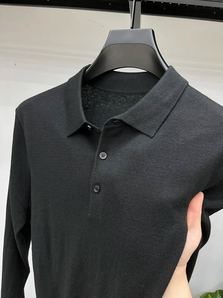 Men's Long Sleeve Fashion Casual Polo, Shirt Collar Pullover Sweater. Business Sweater T-shirt Golf Spring & Autumn Wool