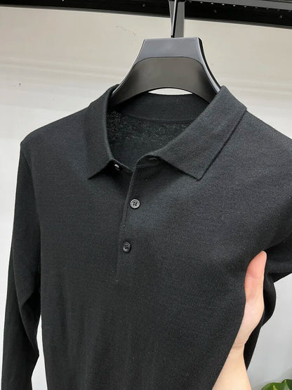 Men's Long Sleeve Fashion Casual Polo, Shirt Collar Pullover Sweater. Business Sweater T-shirt Golf Spring & Autumn Wool