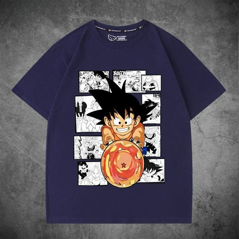 2026 Summer Dragon Ball Oversized T-shirt High Quality  Cotton Goku Manga Panel Print Unisex Retro Casual Tee for Adults Kids