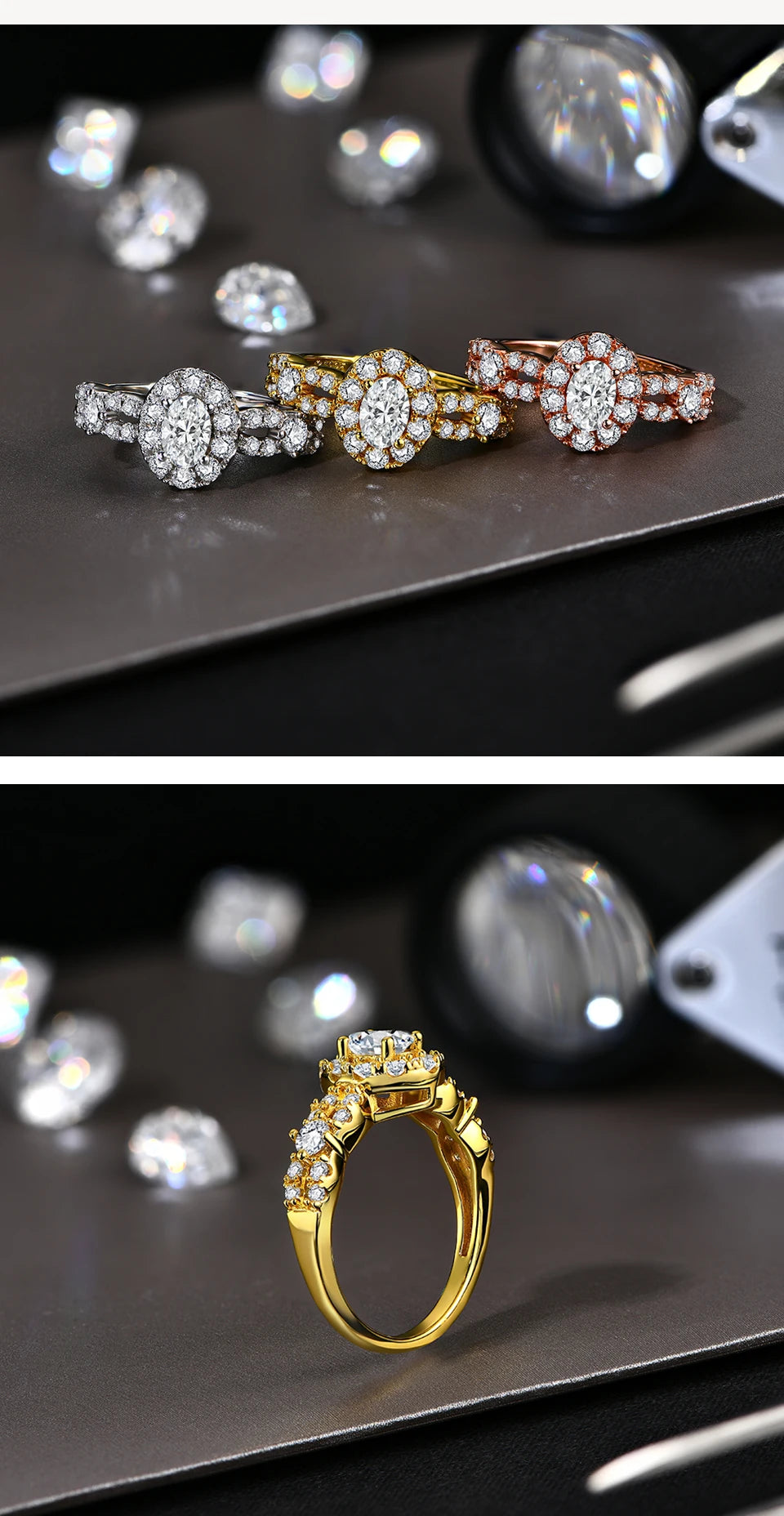 Oval Cut 1.5ct Moissanite Rings for Women A Half Diamond Band S925 Sterling Silver Engagement Party Gift Passed Tester