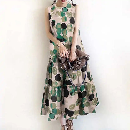 Bohemian Sleeveless Summer Dresses Women Floral Printed Sundress Fashion Casual Ruffles Hem Long Vestido Robe Femme