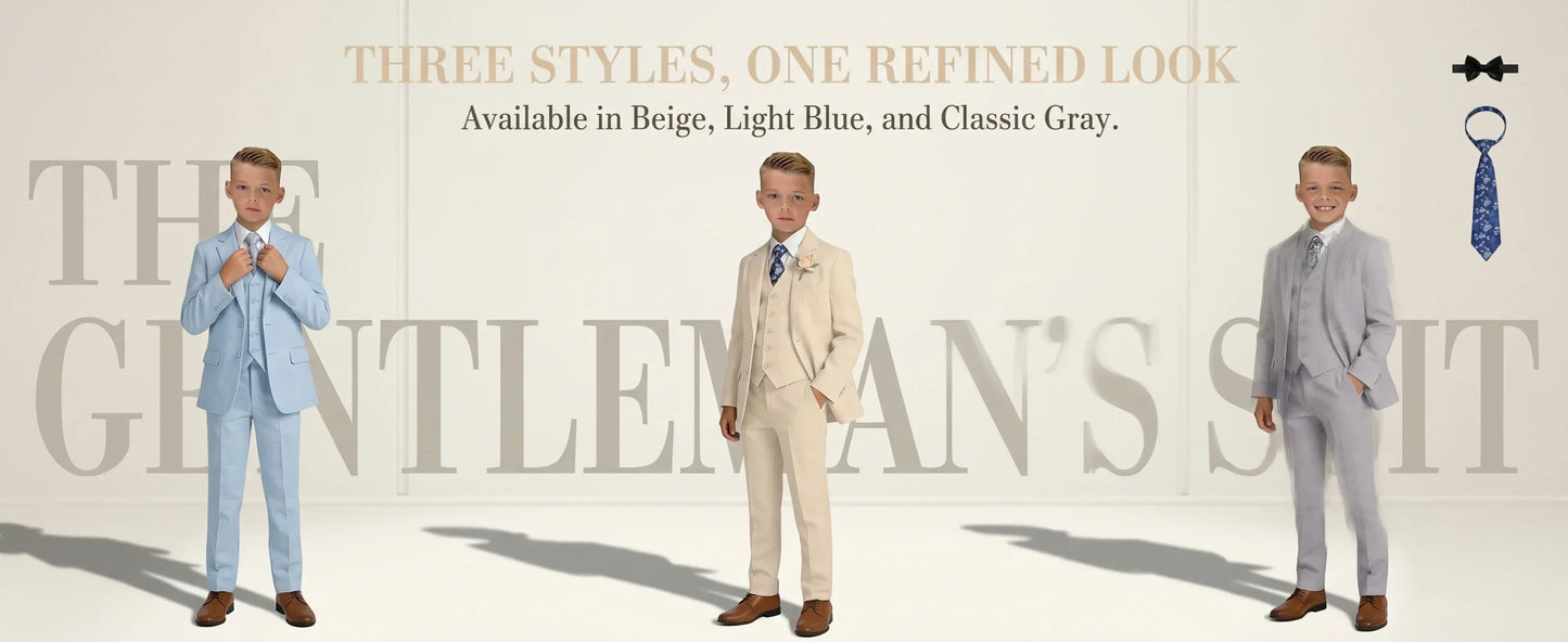 Ship Today Wedding Ring Bearer Page Boy Tuxedo Communion Suit Boy's Formal Linen Suit 4-Piece Jacket Vest Pants Tie Bowtie