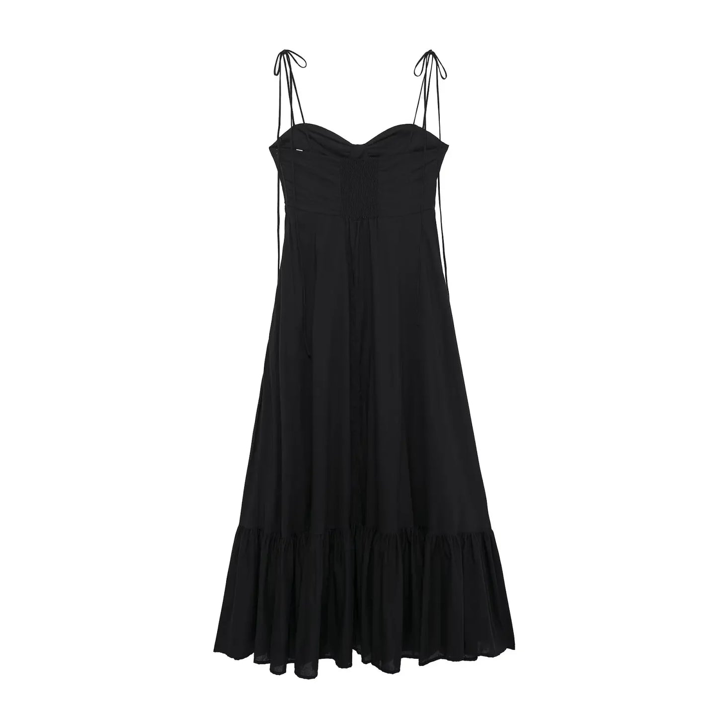 Summer New Woman Dress Spaghetti Strap Sleeveless Backless Lace-Up Zipper Pleats Sweet Beach Style Female Long Dresses