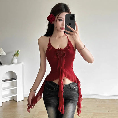 Hip-hop Summer New Sweet Gentle Cute All-match Fashionable Cool High Street Cool Sexy Women's Thin Backless Halter Vest